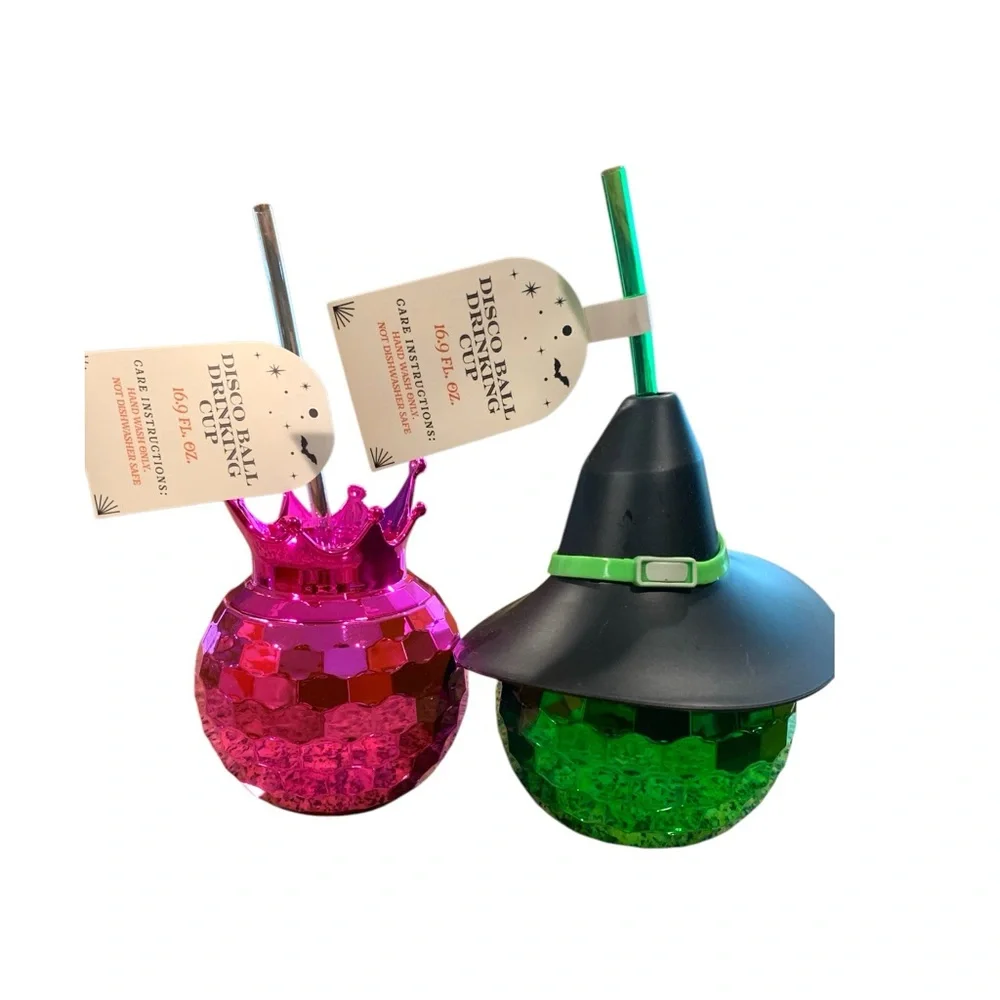 2 Wicked Cups Disco Ball Target Bullseye Glinda Elphaba Green Pink party NEW